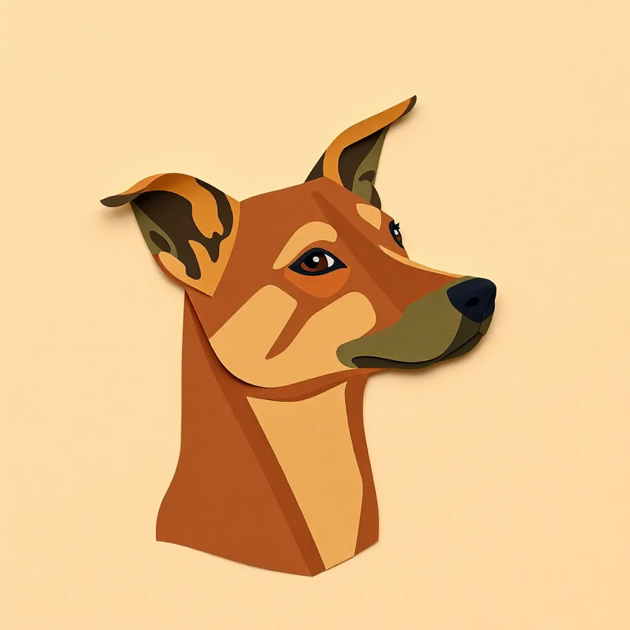 Retrato ilustrado de una mascota mestiza, estilo recorte de papel
